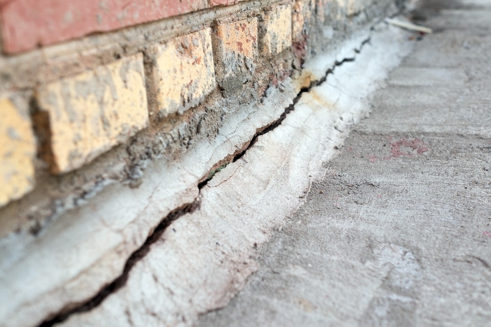 A home's cracked foundation.