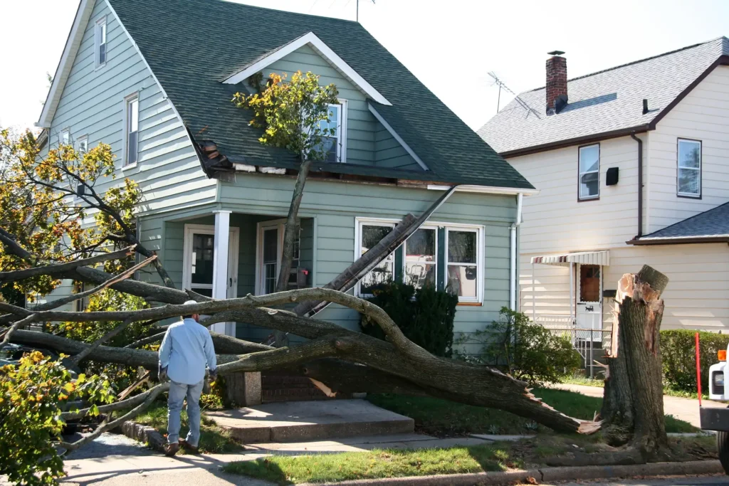 Storm damaged house