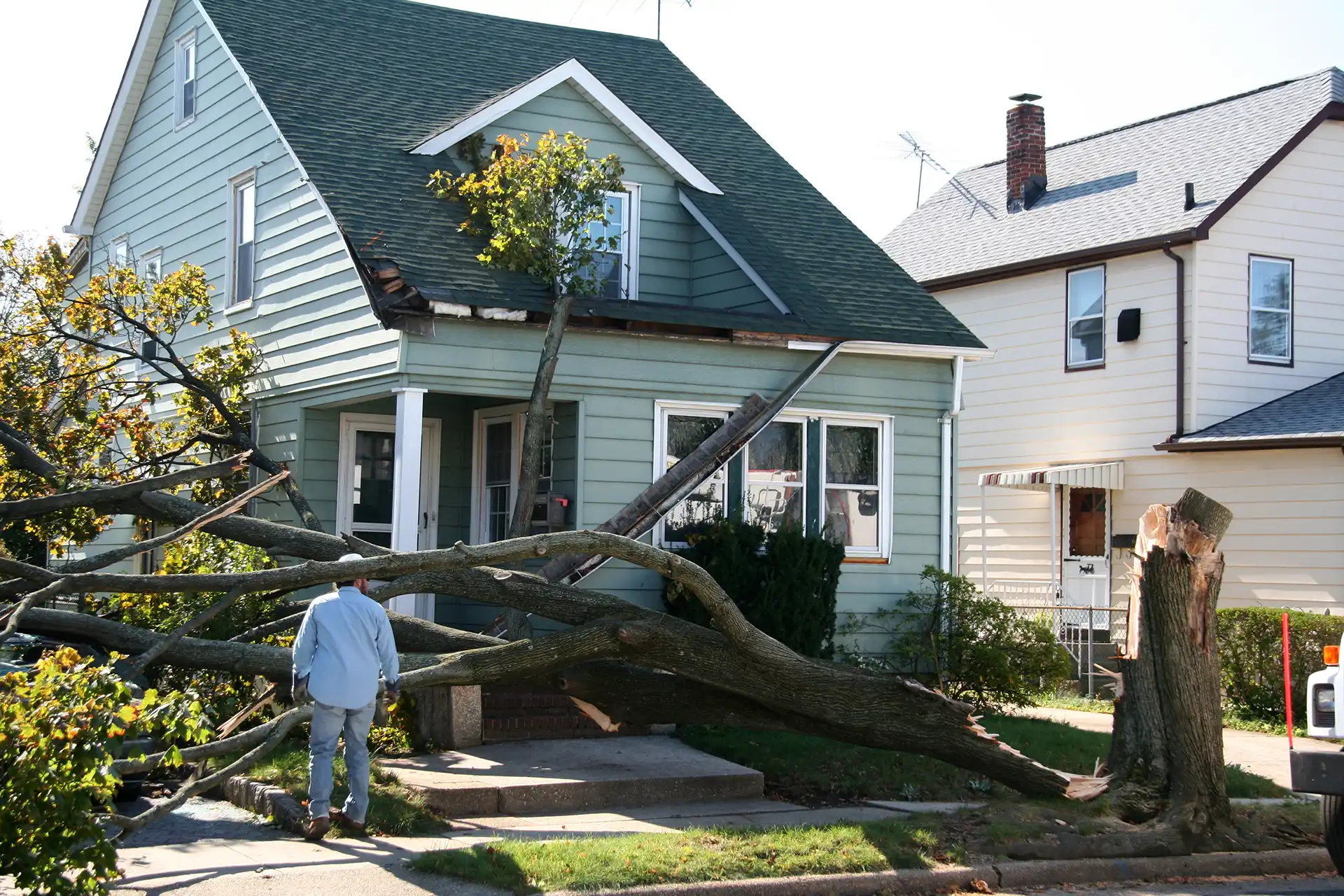 Storm damaged house