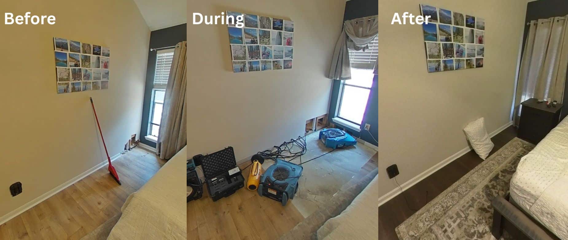 Before and After sewage backup cleanup in Houston, TX